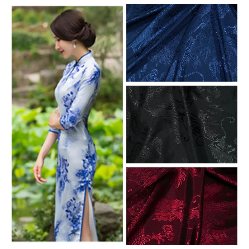 Textile Sewing Patterns - Dragon Pattern Satin Jacquard Fabric By